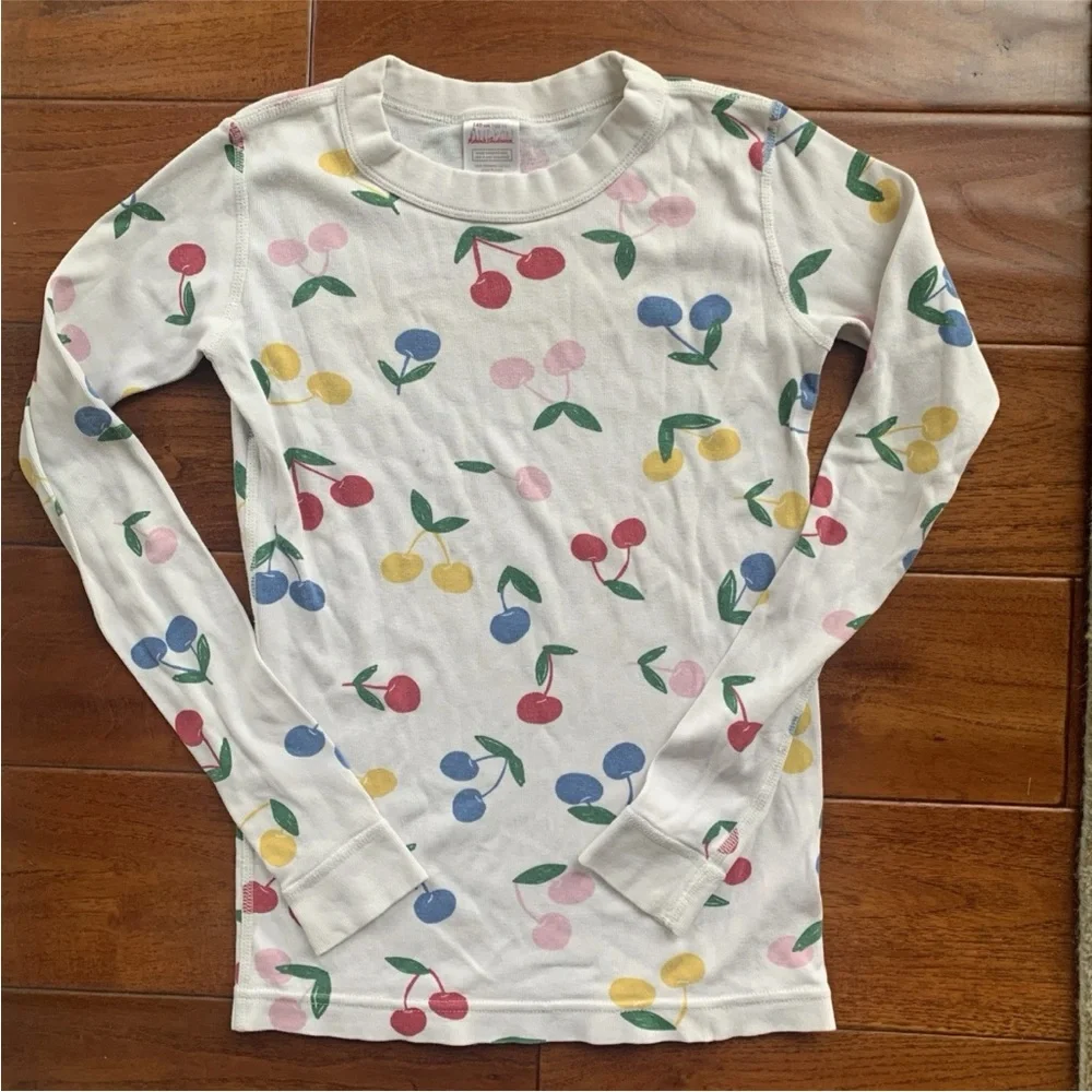 Hanna Andersson Pajama Set Top & Bottom Girls Size 10 Cotton pjs Ivory Cherries